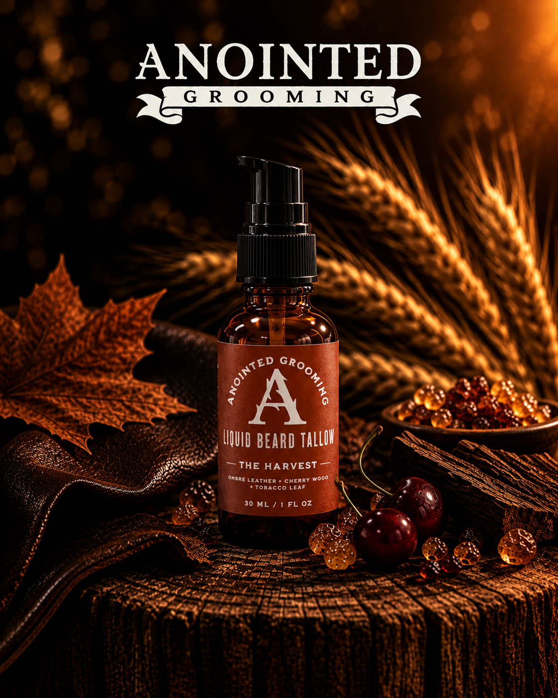 The Harvest Beard Collection Ombre Leather+ Cherry Wood+ Tobacco Leaf
