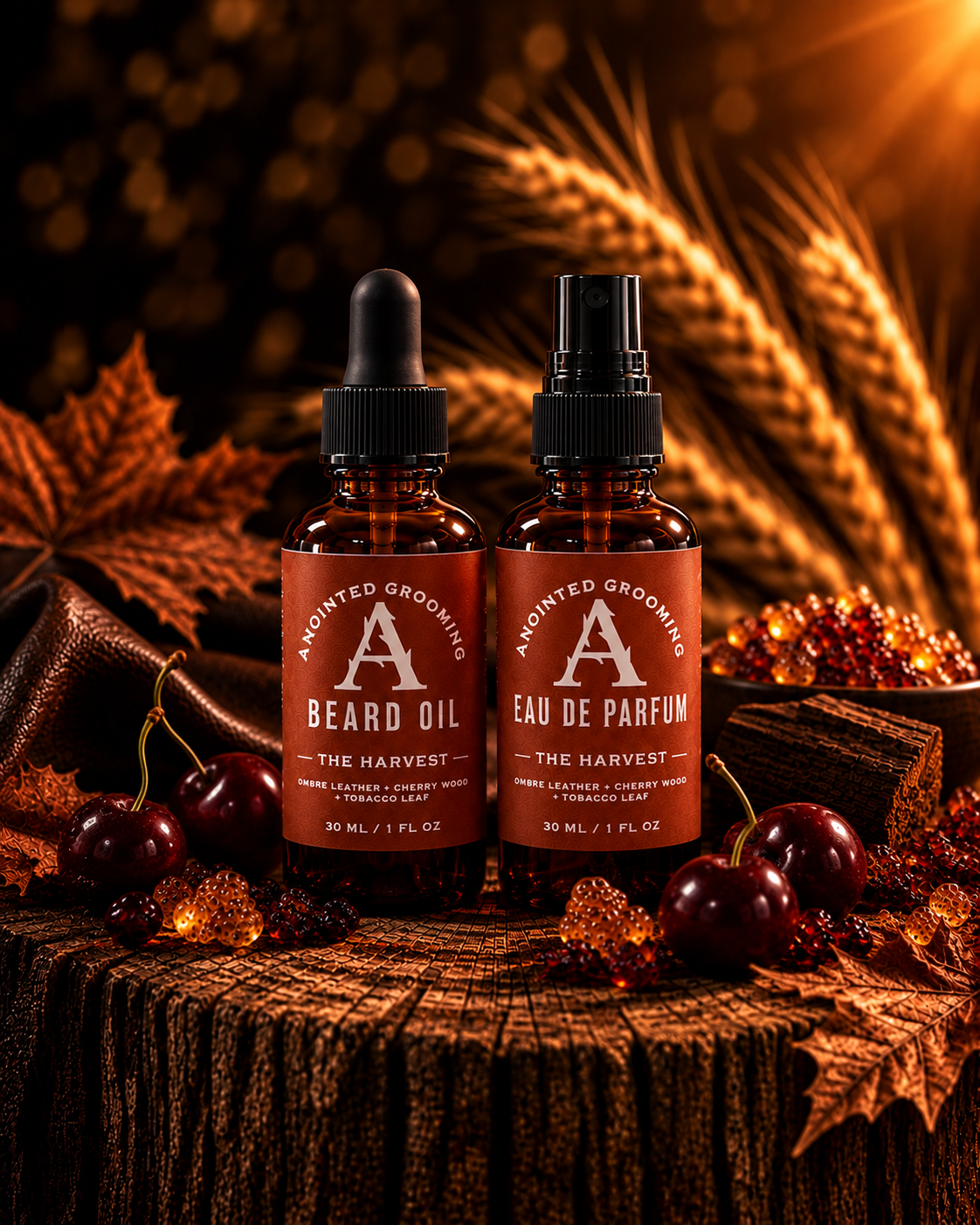 The Harvest Beard Collection Ombre Leather+ Cherry Wood+ Tobacco Leaf